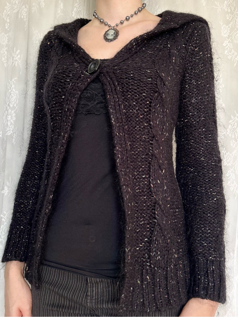 Y2K 2000s Grunge Black Knit Cardigan